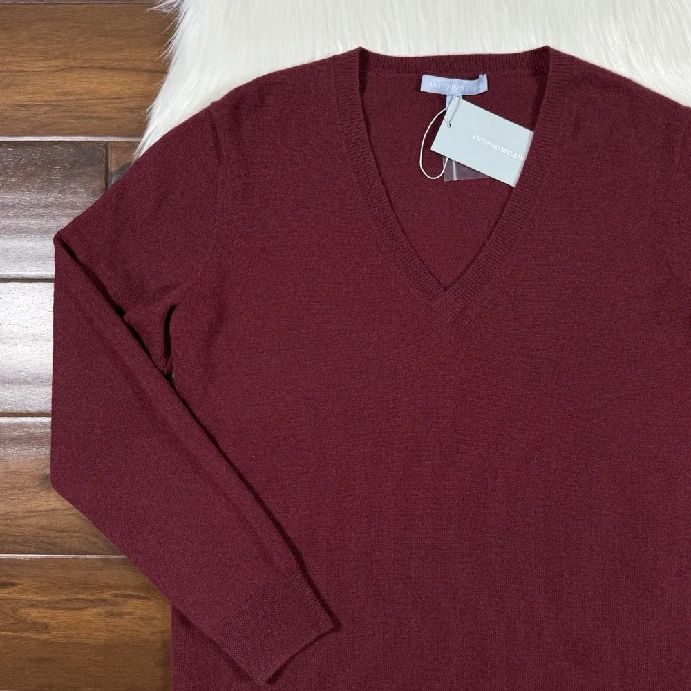 Antonio Melani Size Medium Zinfandel Monica V Neck Cashmere Pullover Sweater‎